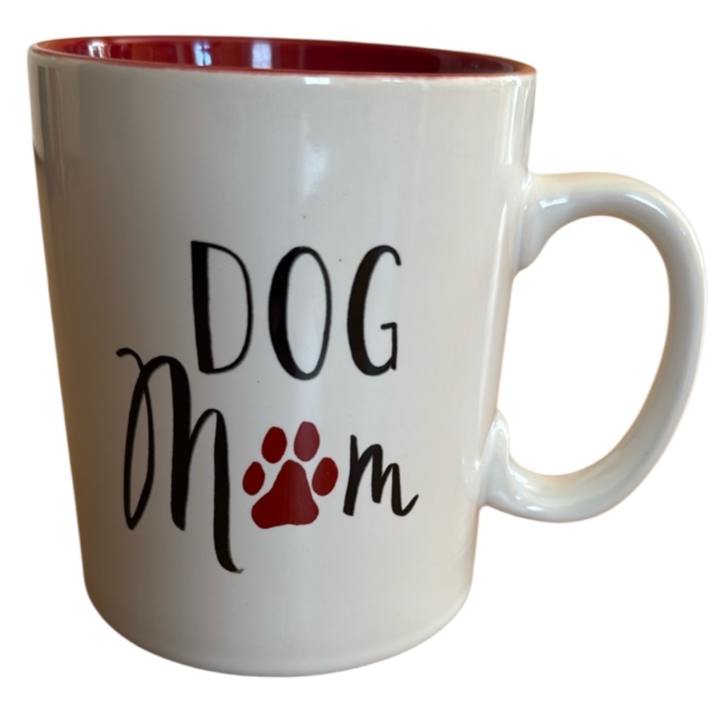 “DOG MOM” WHITE RED CERAMIC COFFEE MUG 11OZ